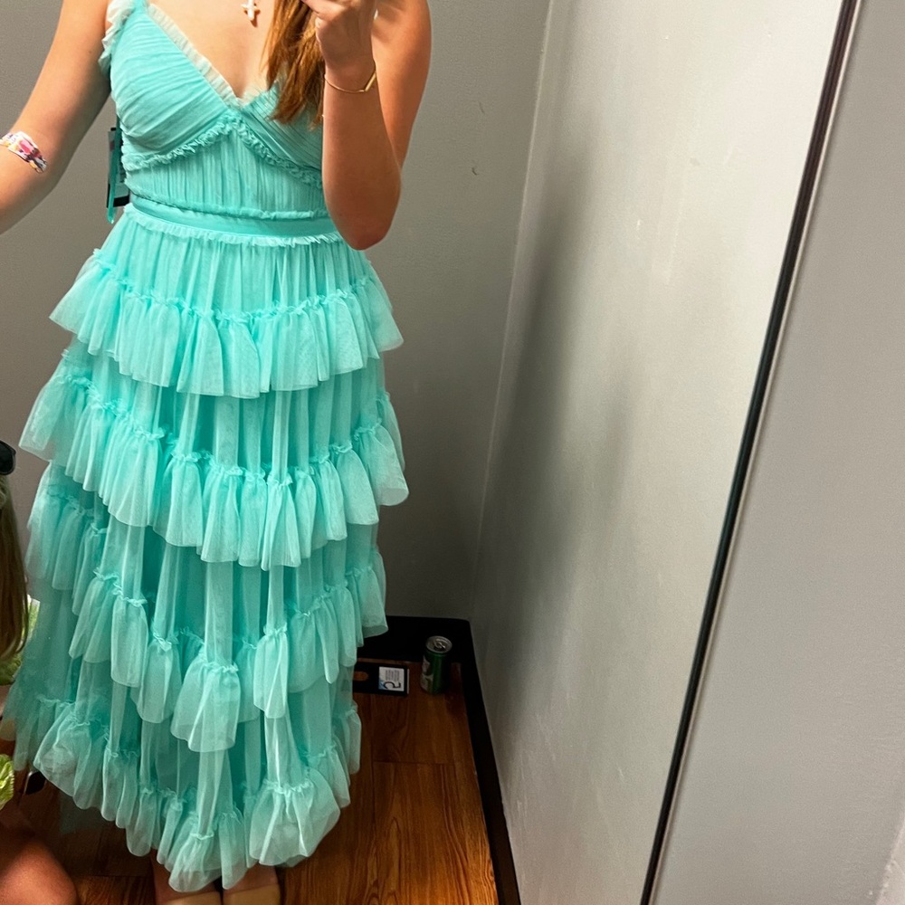 Tiered Ruffle Maxi Dress in Aqua Mint